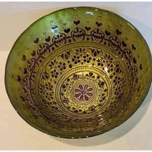 Decorative Glass Bowl Metallic Green and Purple